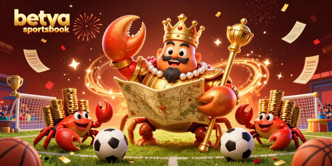 Betya sportsbook showcases a golden crab emperor and sports elements in a vibrant betting scene.