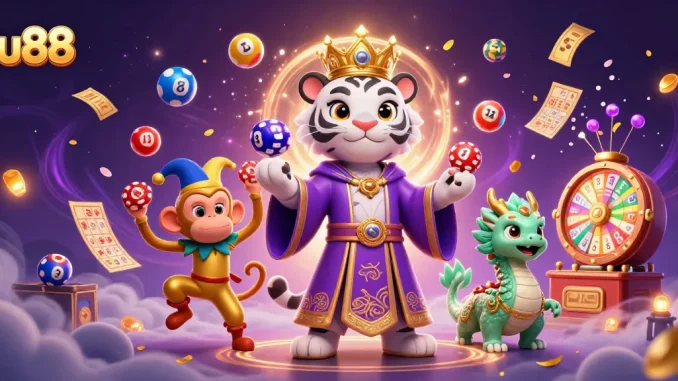 Experience excitement with lu88's vibrant 3D casino illustration featuring interactive characters and game elements.