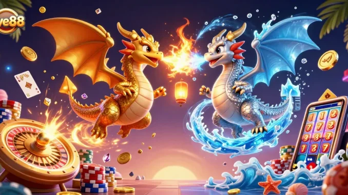 Engage in five88 adventures with gold and silver dragons amidst cascading casino treasures.