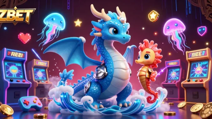ZBET offers thrilling gaming action with a vibrant ocean-themed casino scene featuring a water dragon and seahorse knight.