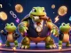 Engage in winning strategies with alo8m in this vibrant casino scene featuring exotic characters and crypto elements.