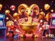 Engage with the vibrant no deposit bonus scene featuring whimsical casino characters and energetic gaming elements.